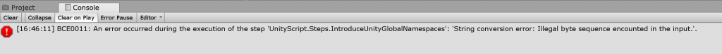 Unity报错'String conversion error: Illegal byte sequence encounted in the input.'